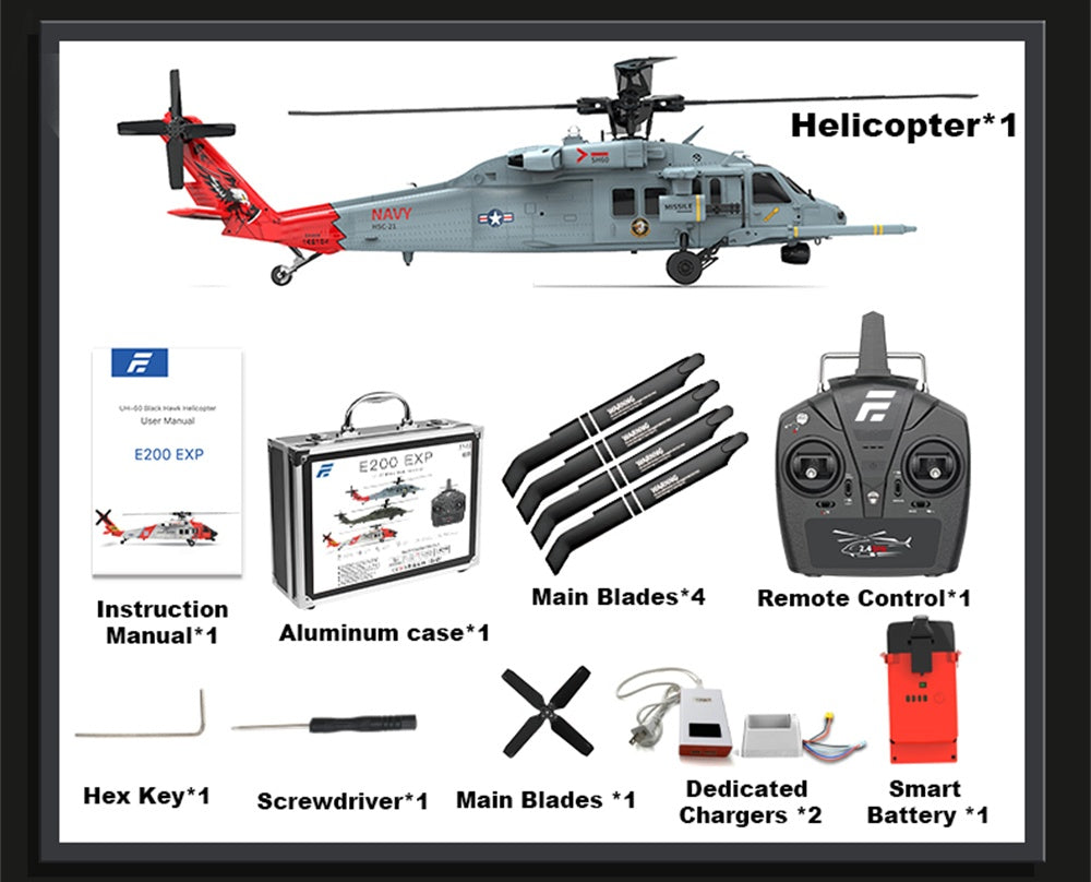 Eachine E200 EXP UH-60 SH-60 MH-60 2.4G 6CH 6-Axis Gyro Optical Flow Localization Dual Brushless Motor 1:47 Scale Flybarless RC Helicopter RTF