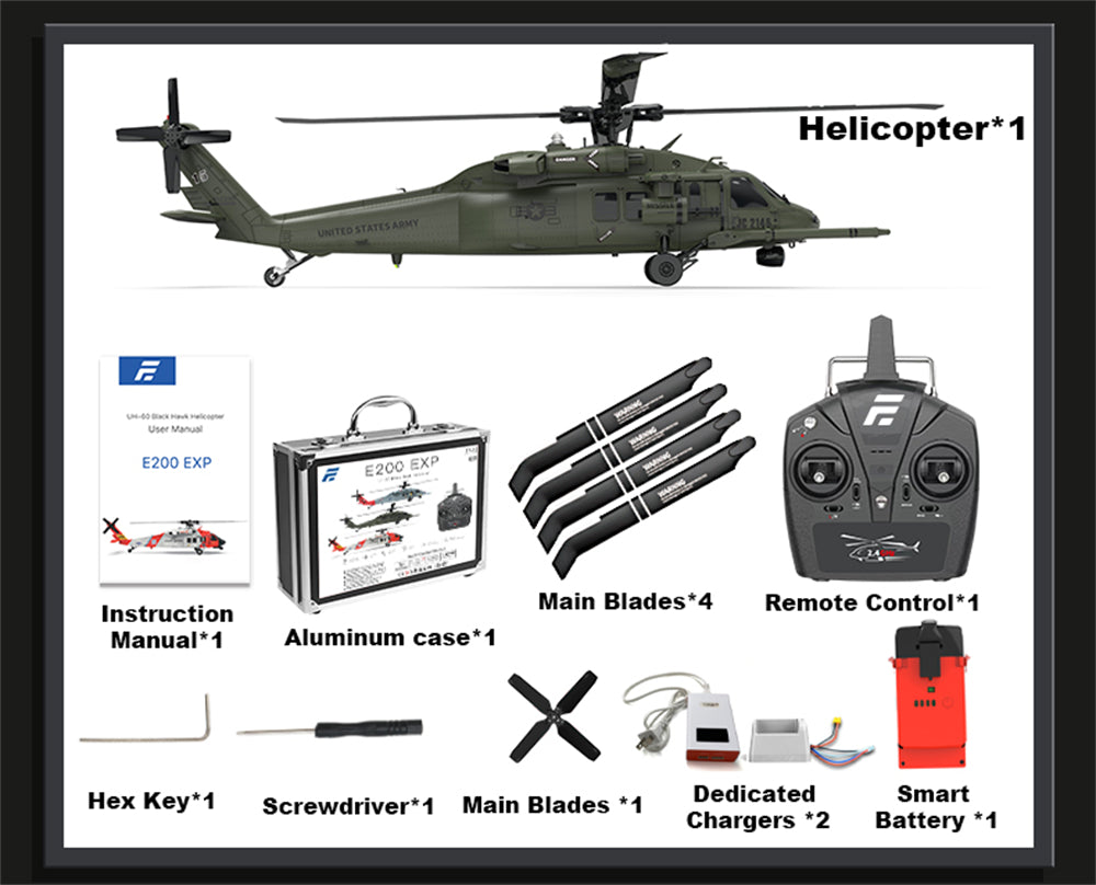 Eachine E200 EXP UH-60 SH-60 MH-60 2.4G 6CH 6-Axis Gyro Optical Flow Localization Dual Brushless Motor 1:47 Scale Flybarless RC Helicopter RTF
