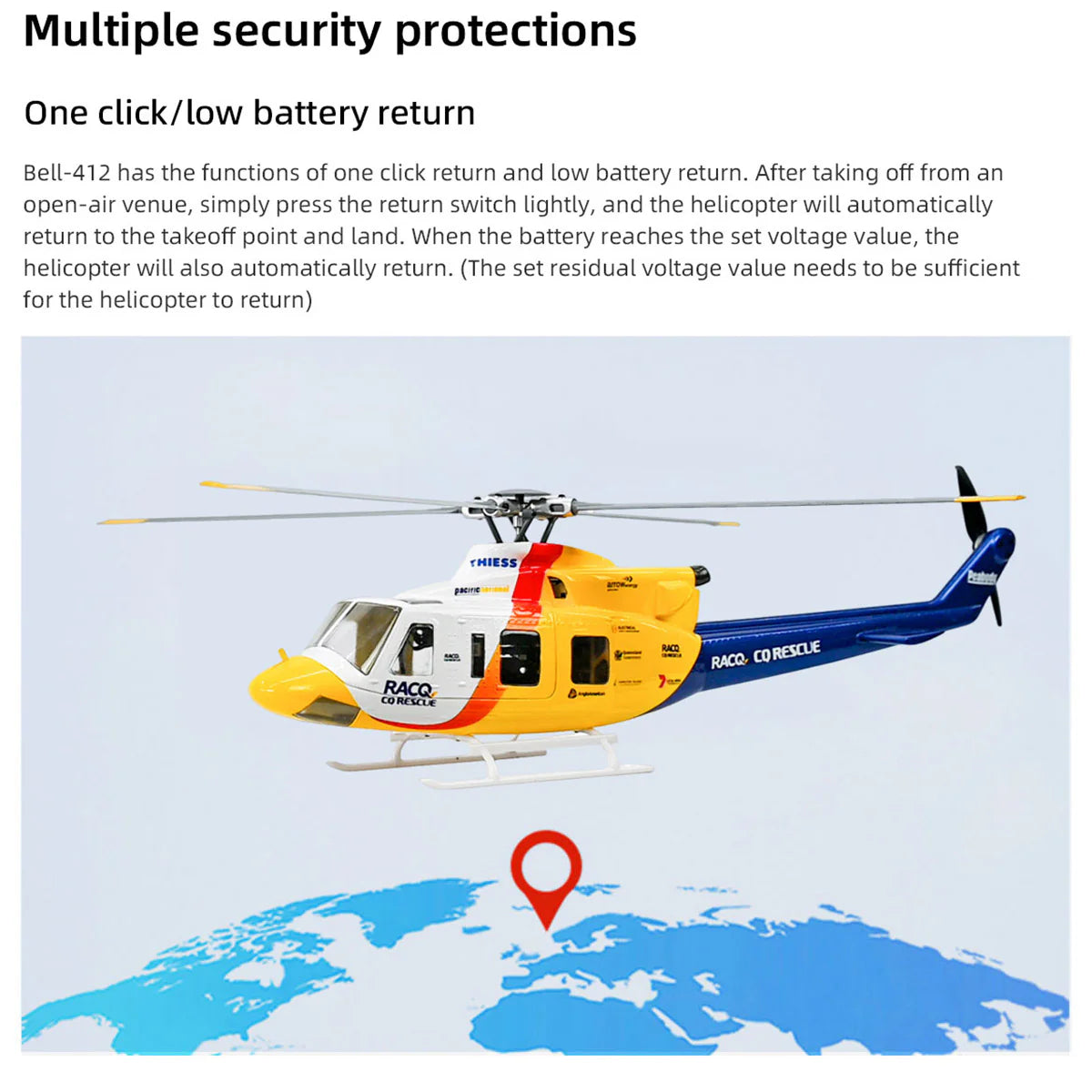 FLYWING BELL-412-V4 RC Military Rescue Helicopter 470-Class 2.4G 6CH RTF RC Airplane Model
