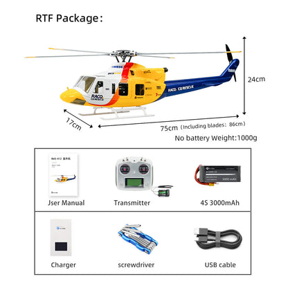 FLYWING BELL-412-V4 RC Military Rescue Helicopter 470-Class 2.4G 6CH RTF RC Airplane Model