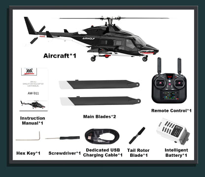WOLFBUSH AW-911 Airwolf 1/34 Scale RC Helicopter Smart GPS 2.4G 9CH 6G/3D Stunt RC Airplane